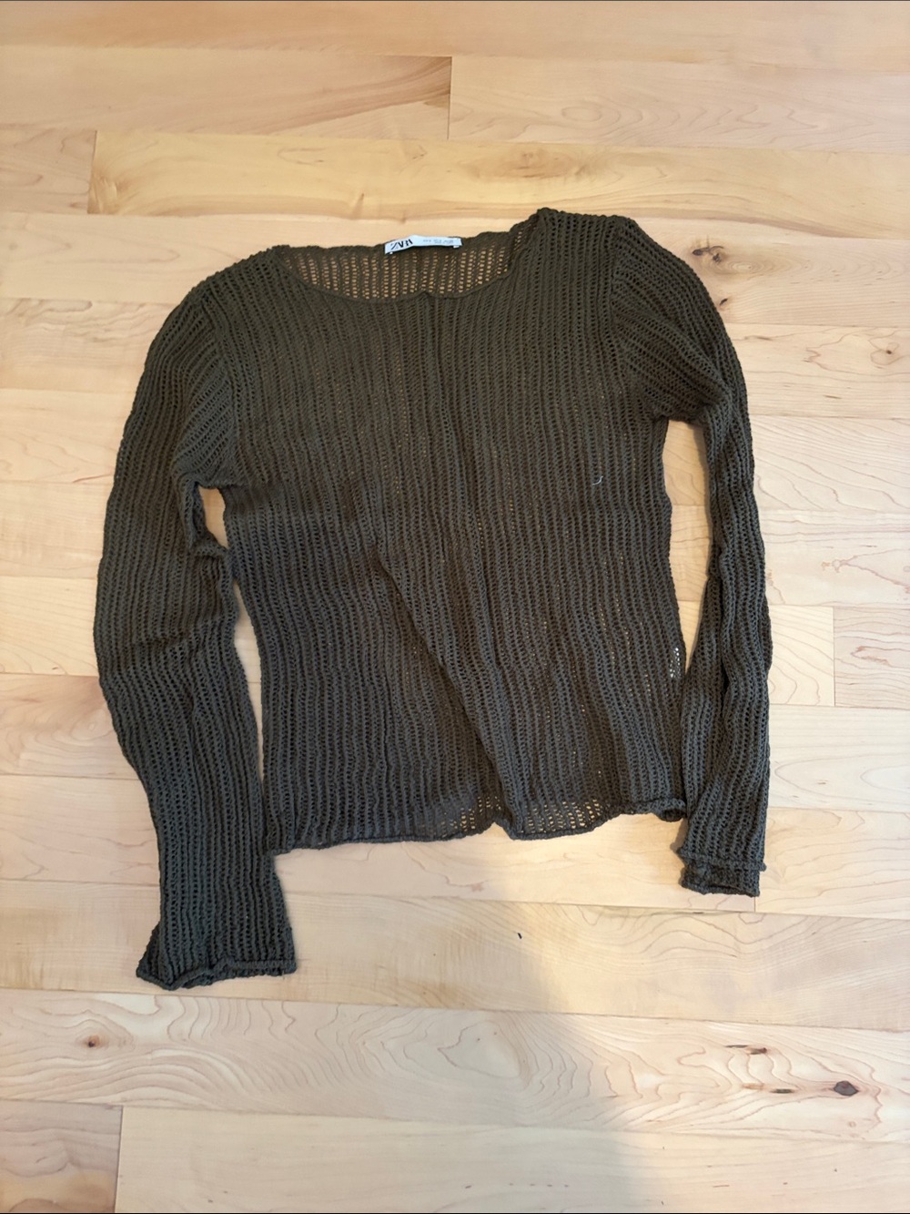 Zara olive open-knit sweater top